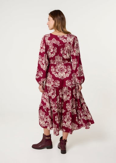 Blue Vanilla Red Button Front Midi Dress