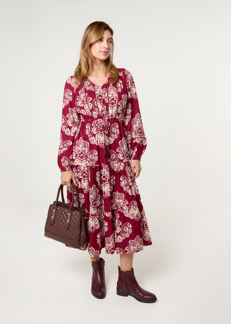 Blue Vanilla Red Button Front Midi Dress