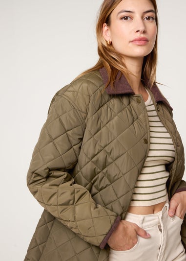 Blue Vanilla Khaki Diamond Quilted Oversized Coat