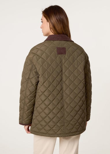 Blue Vanilla Khaki Diamond Quilted Oversized Coat
