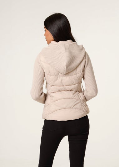 Blue Vanilla Stone Knitted Sleeve Puffer Jacket