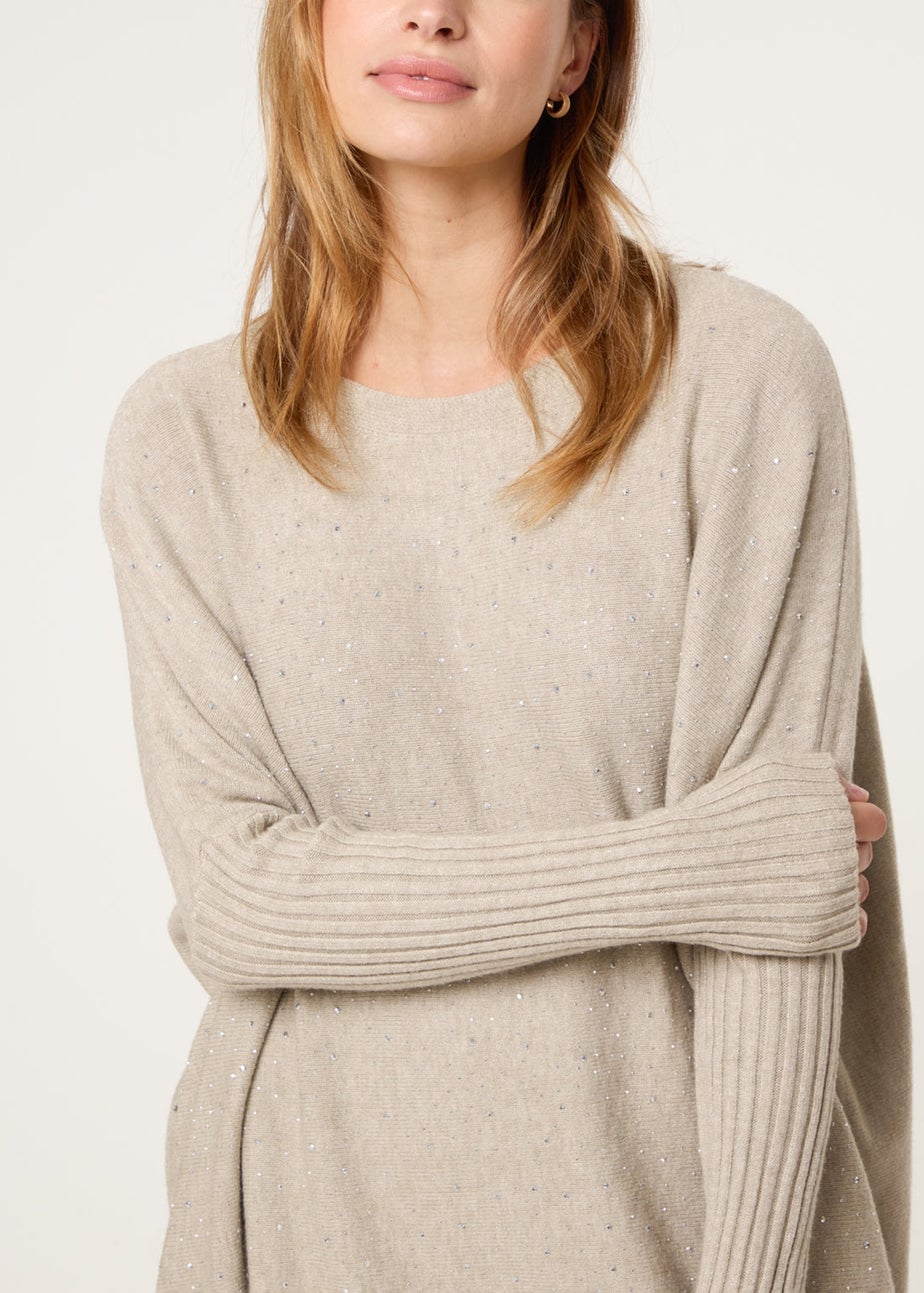 Blue Vanilla Beige Scattered Studded Embellished Knitwear Set