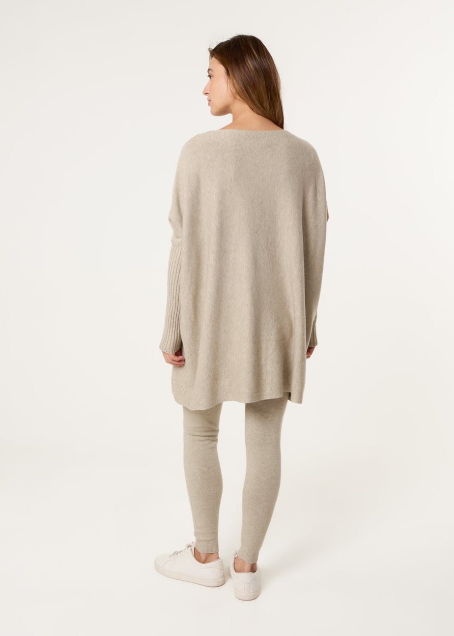 Blue Vanilla Beige Scattered Studded Embellished Knitwear Set