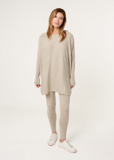 Blue Vanilla Beige Scattered Studded Embellished Knitwear Set