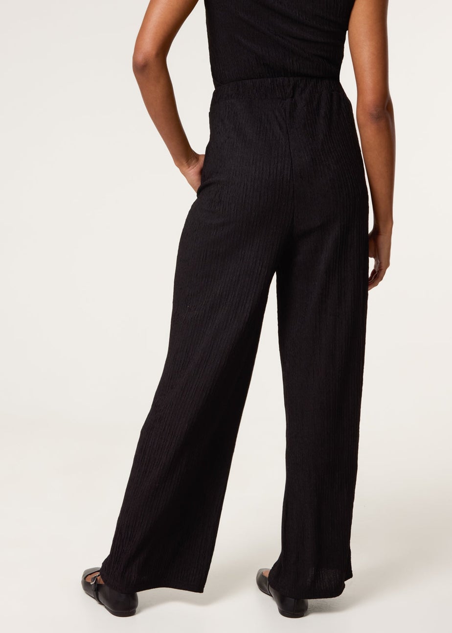 Blue Vanilla Black Crinkle Elasticated Waist Wide Leg Trousers