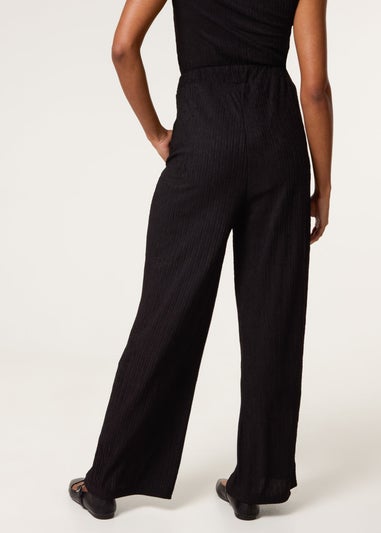 Blue Vanilla Black Crinkle Elasticated Waist Wide Leg Trousers