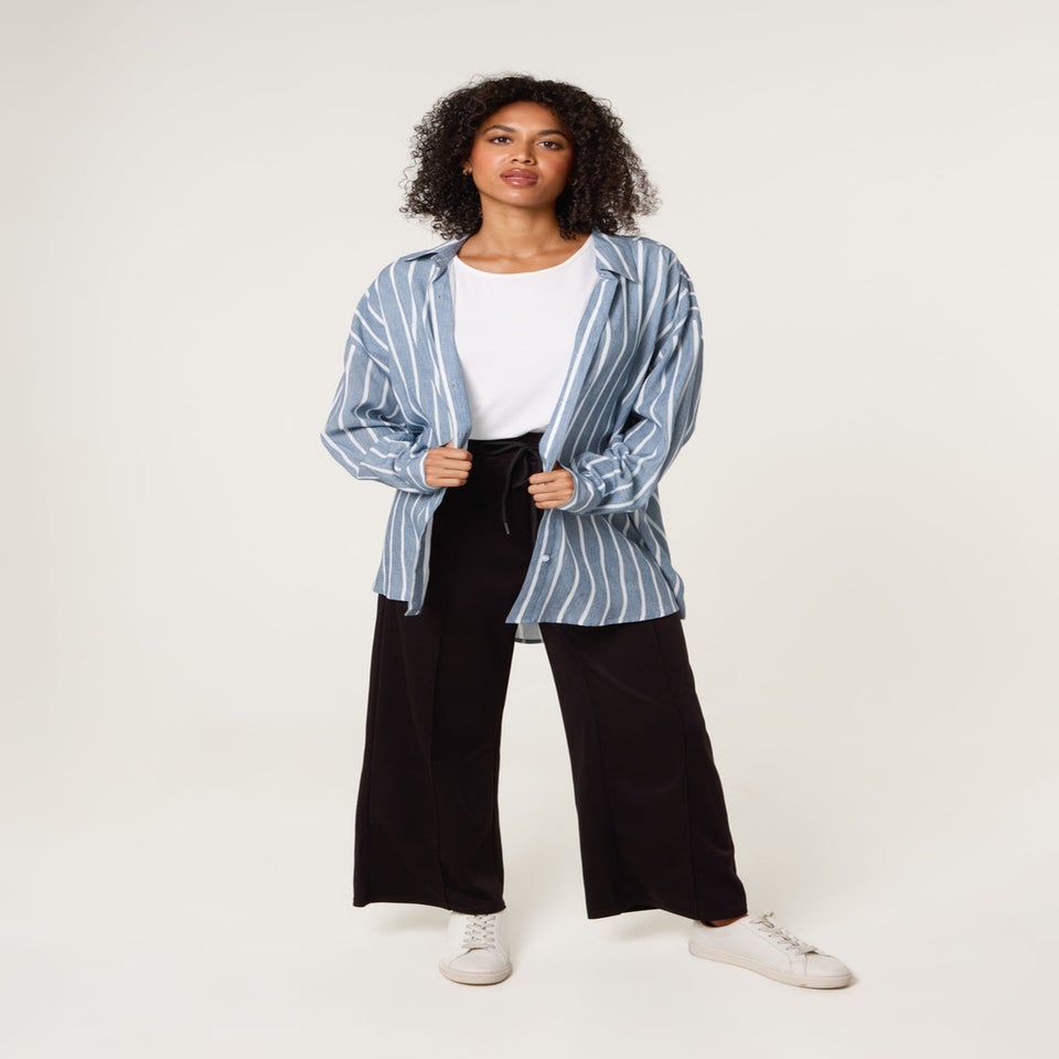 Blue Vanilla Black Pintuck Wide Leg Trousers