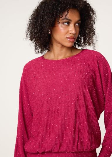 Blue Vanilla Burgundy Rhinestone Batwing Top