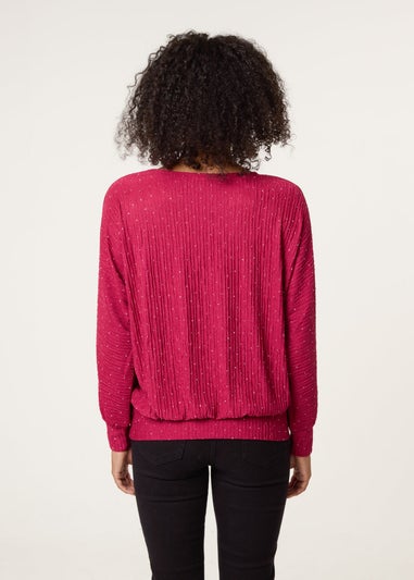 Blue Vanilla Burgundy Rhinestone Batwing Top