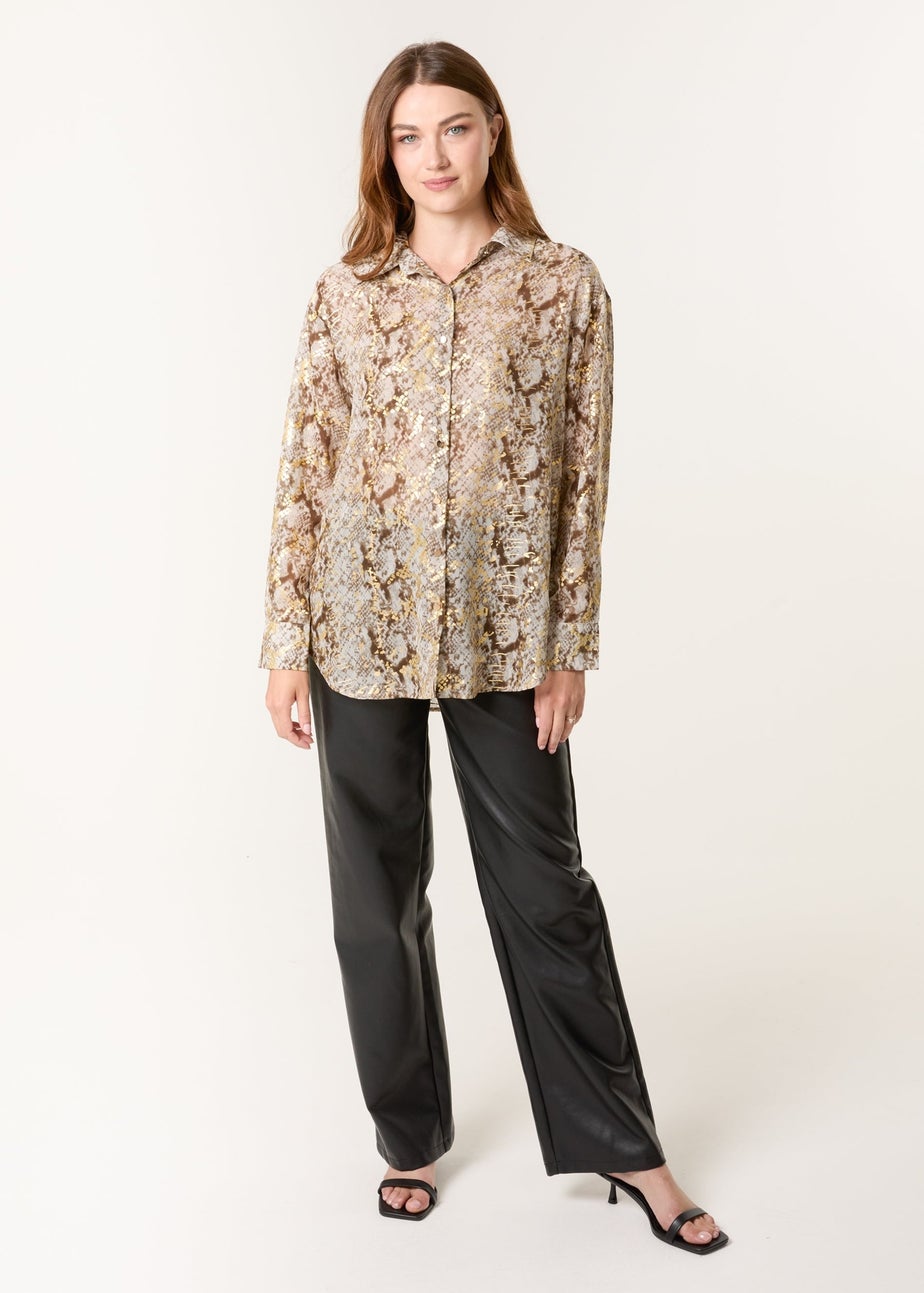 Blue Vanilla Gold Snake Print Long Sleeve Shirt