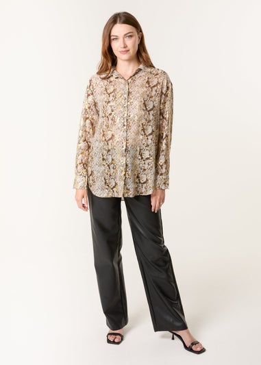 Blue Vanilla Gold Snake Print Long Sleeve Shirt