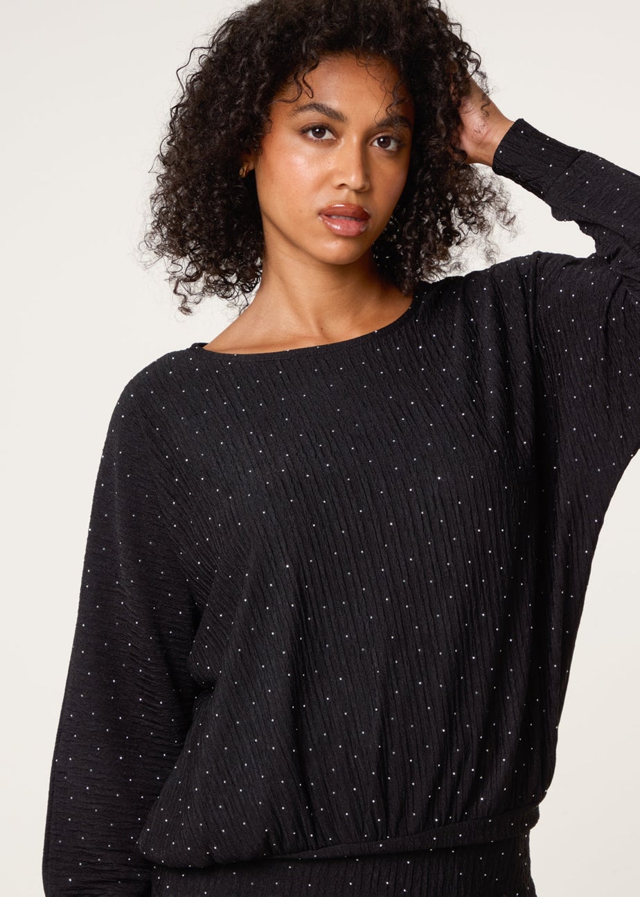 Blue Vanilla Black Rhinestone Batwing Top