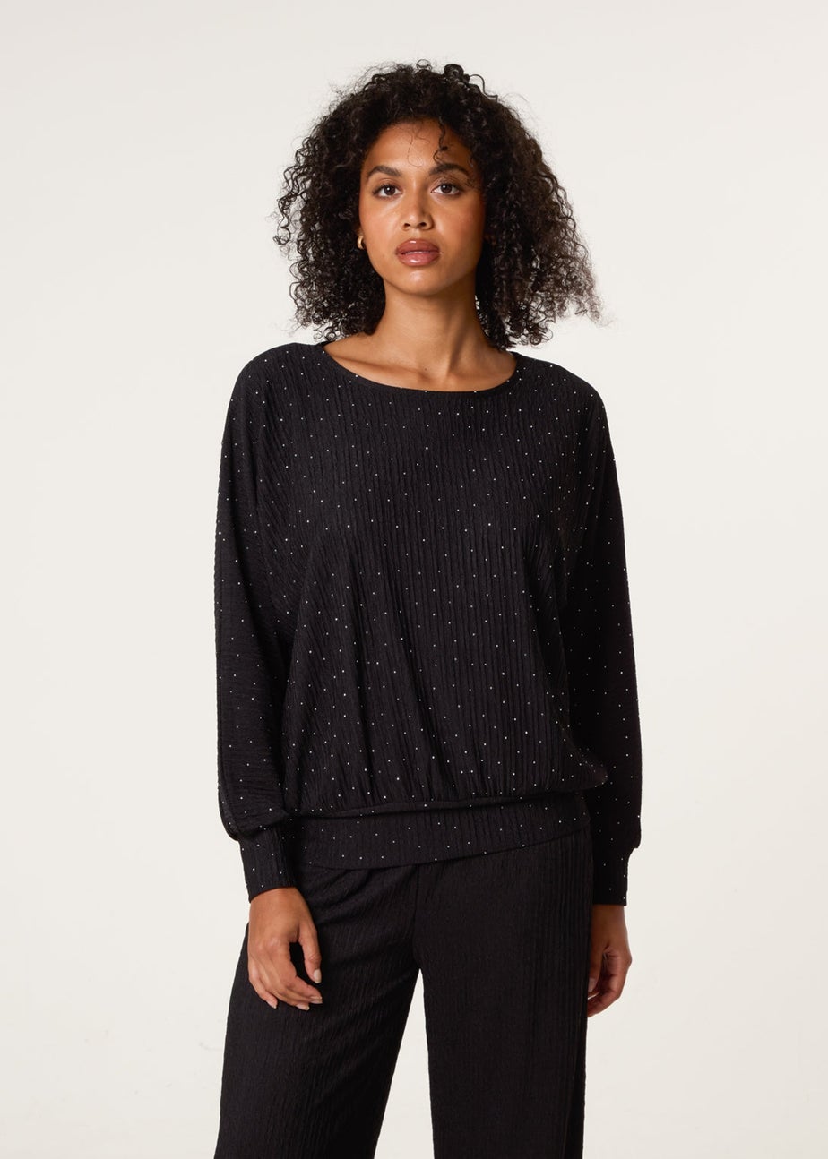 Blue Vanilla Black Rhinestone Batwing Top