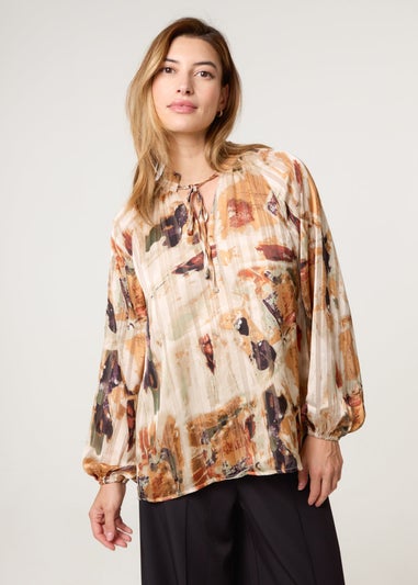 Blue Vanilla Multi Printed Tie Neck Blouse