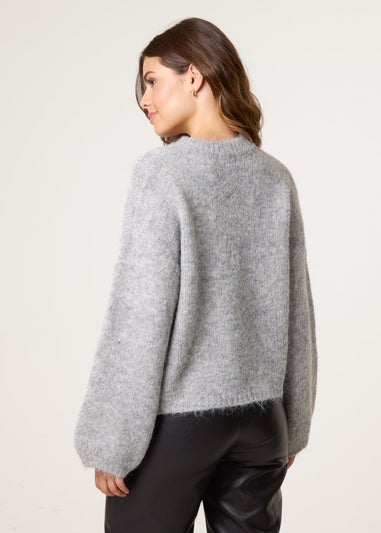 Blue Vanilla Grey Flower Embellished Jumper