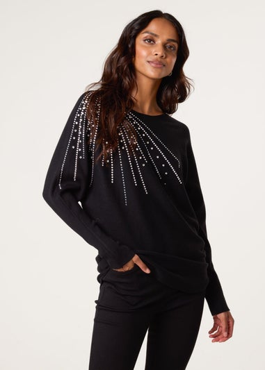 Blue Vanilla Black Jumper With Shoulder Embellishment