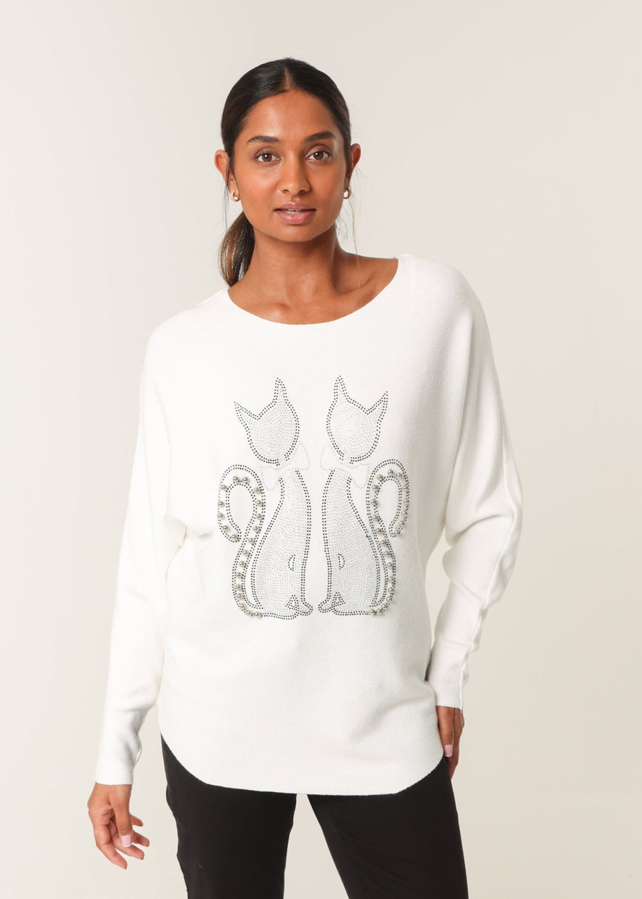 Blue Vanilla Ivory Embellished Cat Jumper