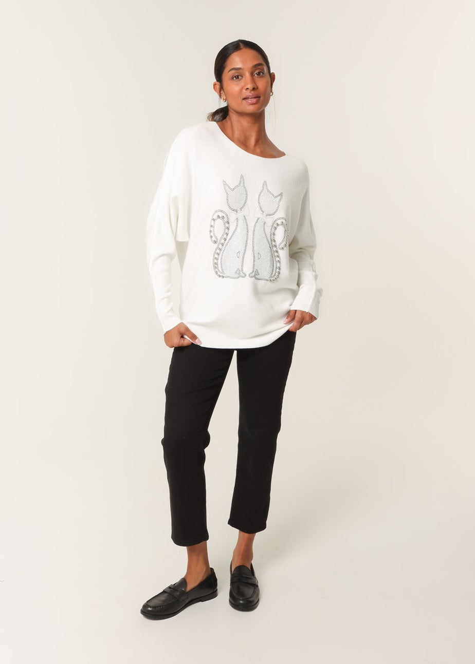 Blue Vanilla Ivory Embellished Cat Jumper
