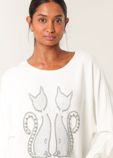 Blue Vanilla Ivory Embellished Cat Jumper