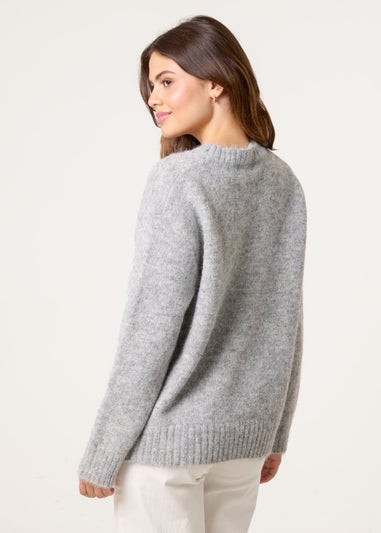 Blue Vanilla Grey Diamante Detailed Heart Jumper
