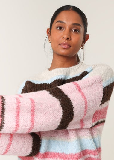Blue Vanilla Pink Colourful Block Horizontal Stripes Jumper
