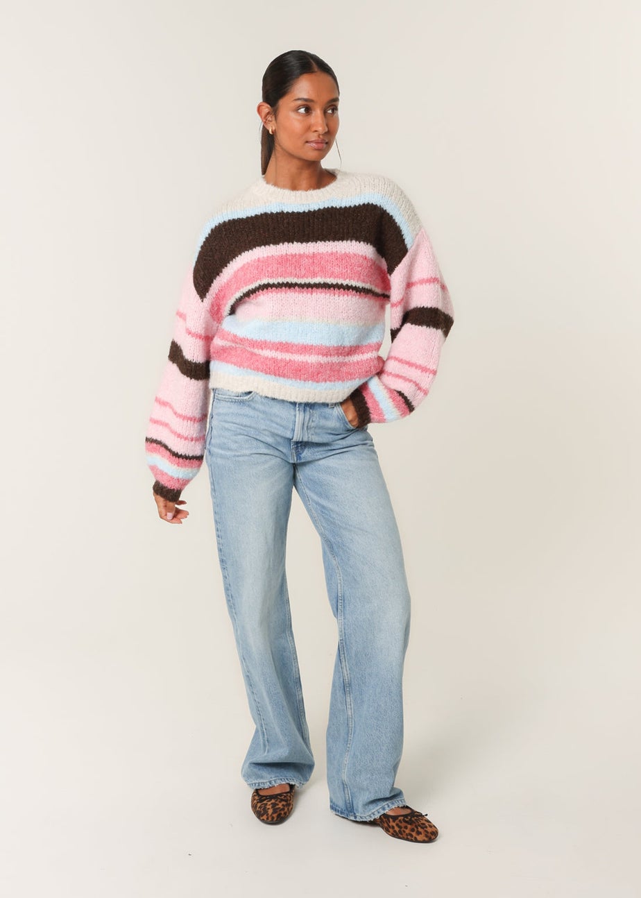 Blue Vanilla Pink Colourful Block Horizontal Stripes Jumper