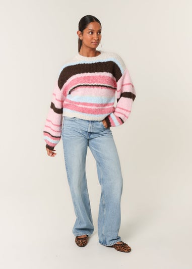 Blue Vanilla Pink Colourful Block Horizontal Stripes Jumper