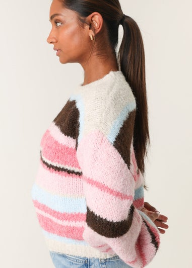 Blue Vanilla Pink Colourful Block Horizontal Stripes Jumper