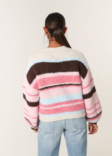 Blue Vanilla Pink Colourful Block Horizontal Stripes Jumper