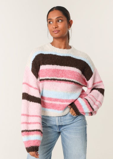Blue Vanilla Pink Colourful Block Horizontal Stripes Jumper
