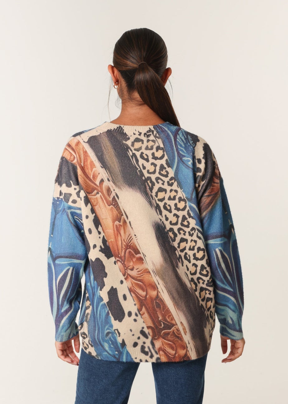 Blue Vanilla Beige Mix Animal Patterns Jumper