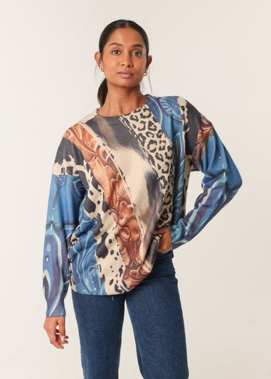 Blue Vanilla Beige Mix Animal Patterns Jumper