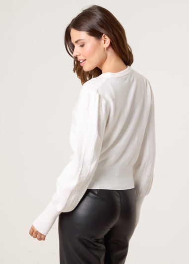 Blue Vanilla Ivory Puff Sleeve Textured Jumper