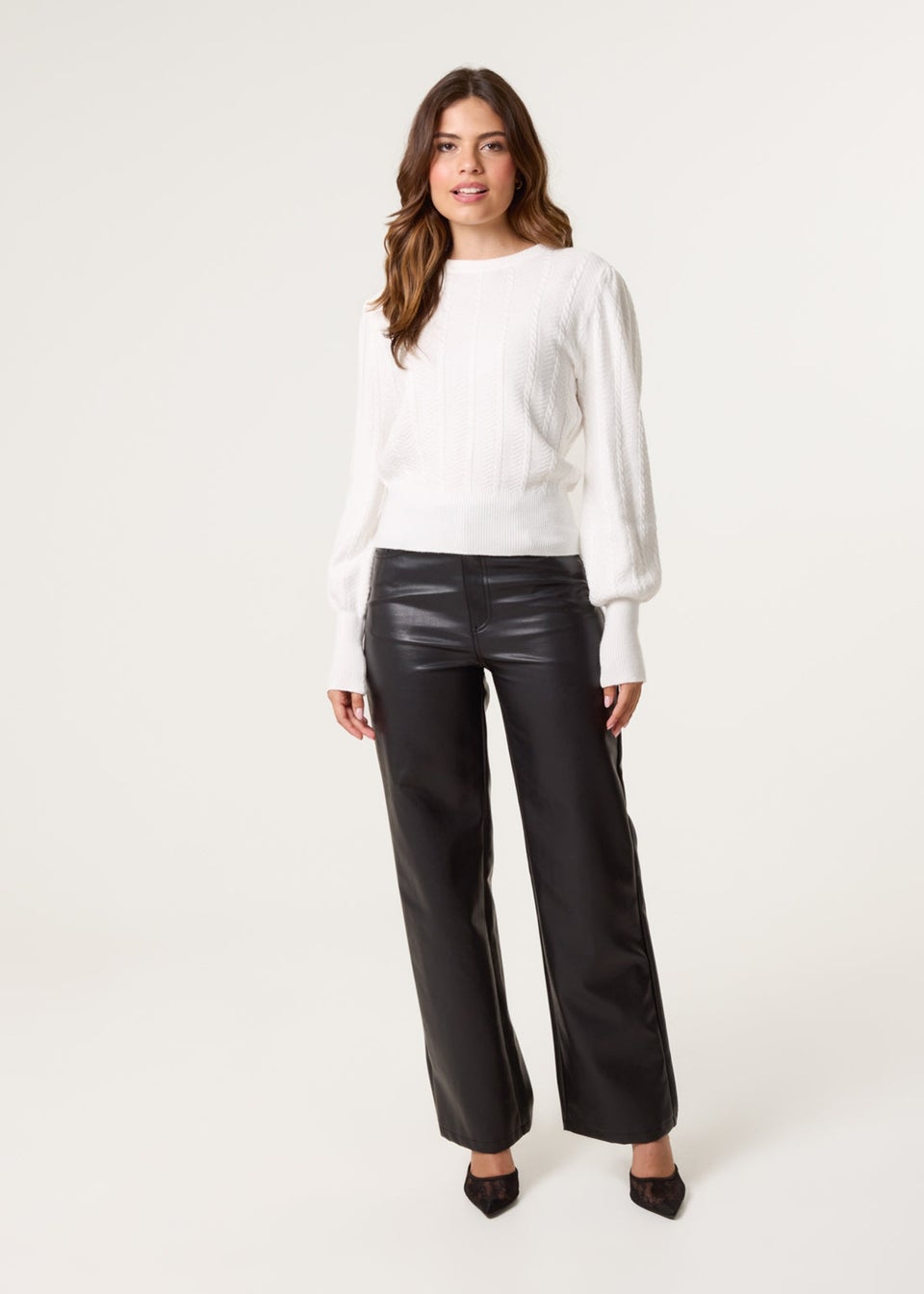 Blue Vanilla Ivory Puff Sleeve Textured Jumper