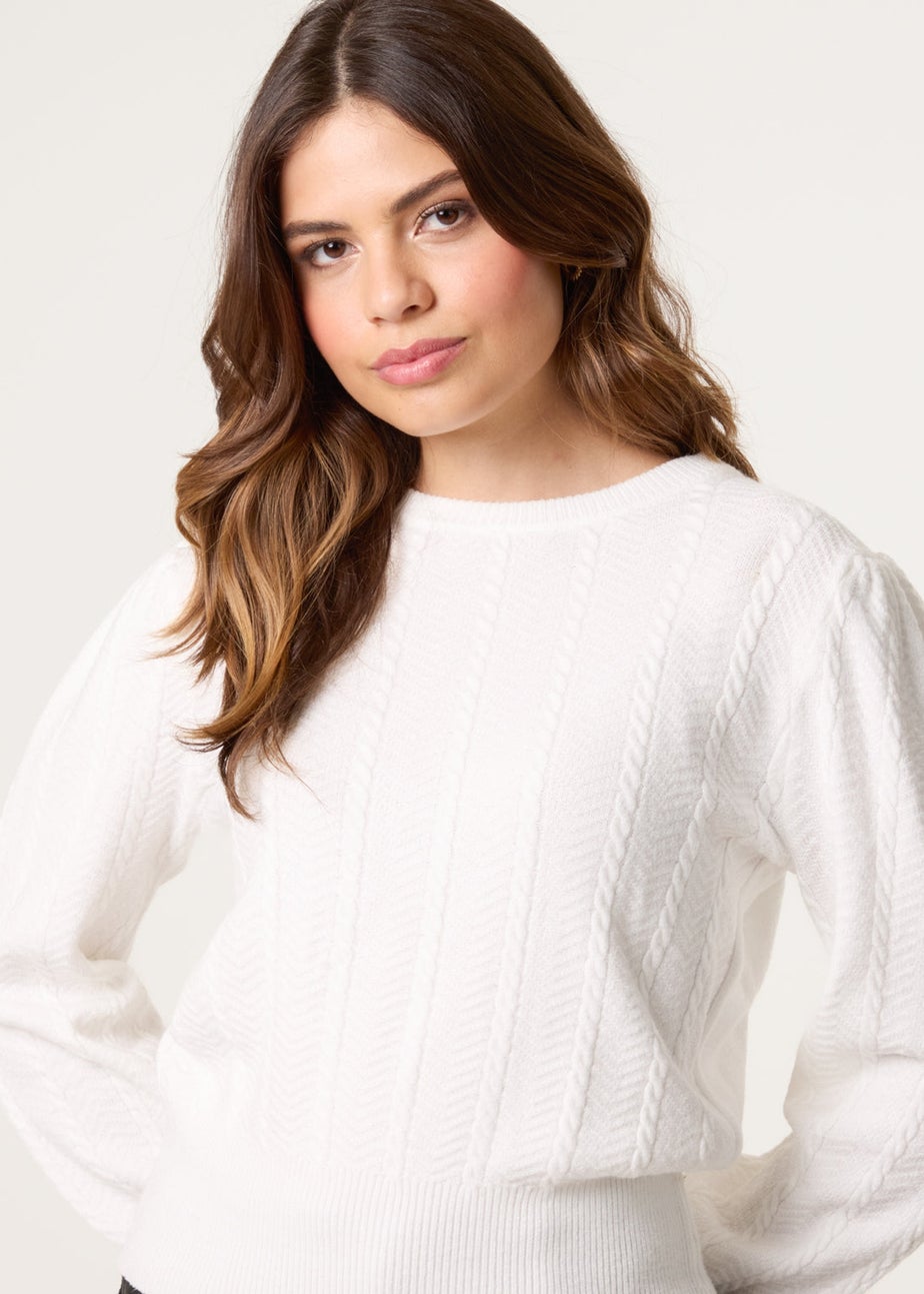 Blue Vanilla Ivory Puff Sleeve Textured Jumper