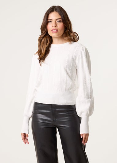 Blue Vanilla Ivory Puff Sleeve Textured Jumper