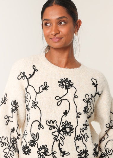Blue Vanilla Stone Floral Embroidery Jumper