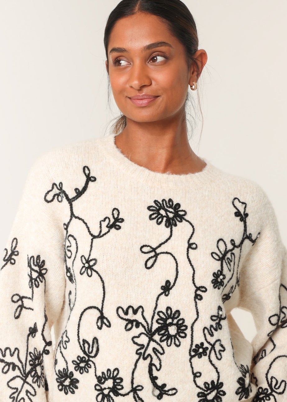 Blue Vanilla Stone Floral Embroidery Jumper