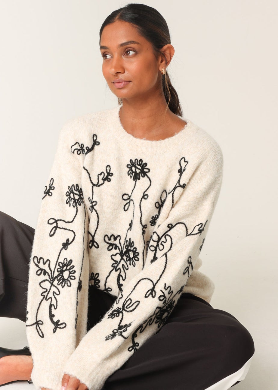 Blue Vanilla Stone Floral Embroidery Jumper