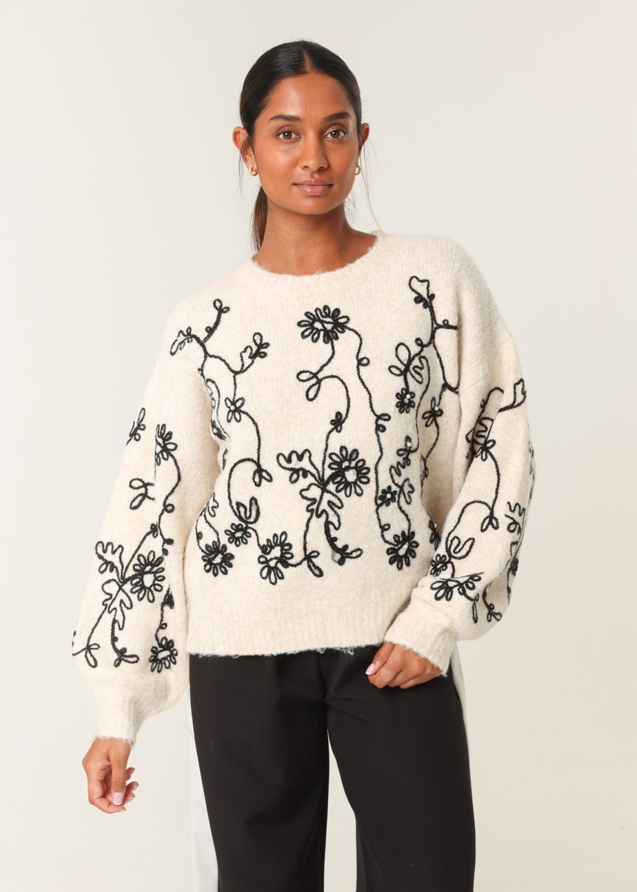 Blue Vanilla Stone Floral Embroidery Jumper