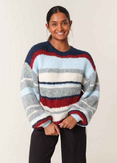 Blue Vanilla Navy Colourful Block Horizontal Stripes Jumper