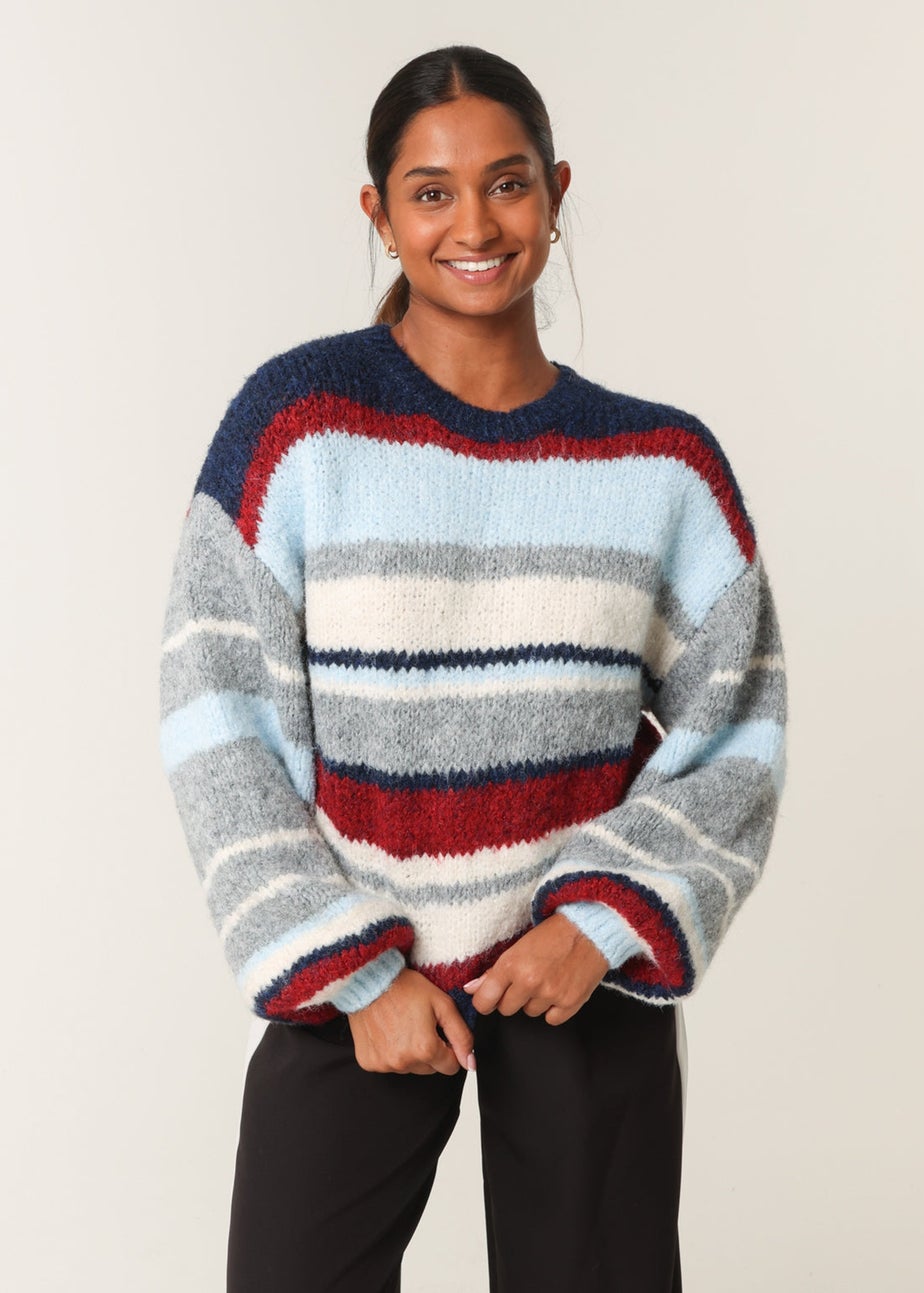Blue Vanilla Navy Colourful Block Horizontal Stripes Jumper