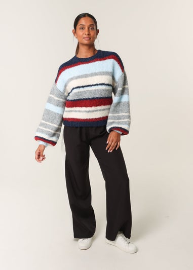 Blue Vanilla Navy Colourful Block Horizontal Stripes Jumper