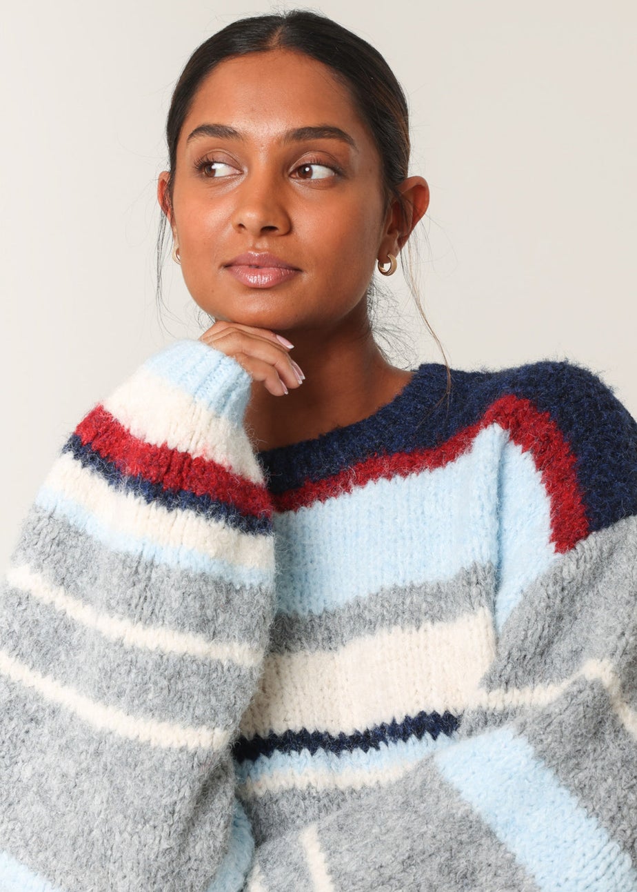 Blue Vanilla Navy Colourful Block Horizontal Stripes Jumper
