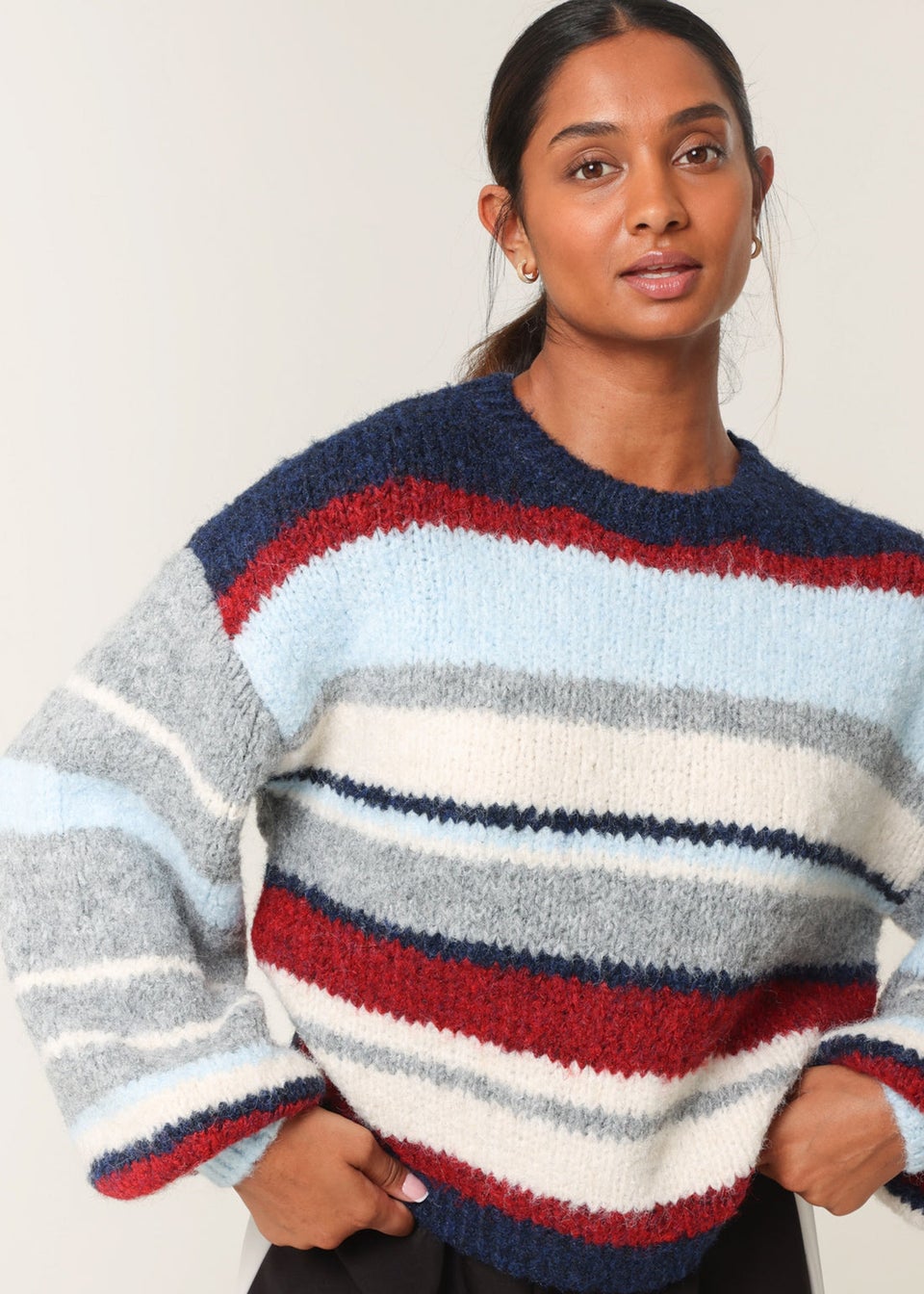 Blue Vanilla Navy Colourful Block Horizontal Stripes Jumper