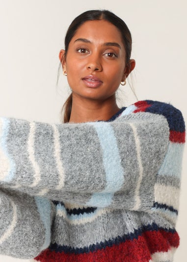 Blue Vanilla Navy Colourful Block Horizontal Stripes Jumper