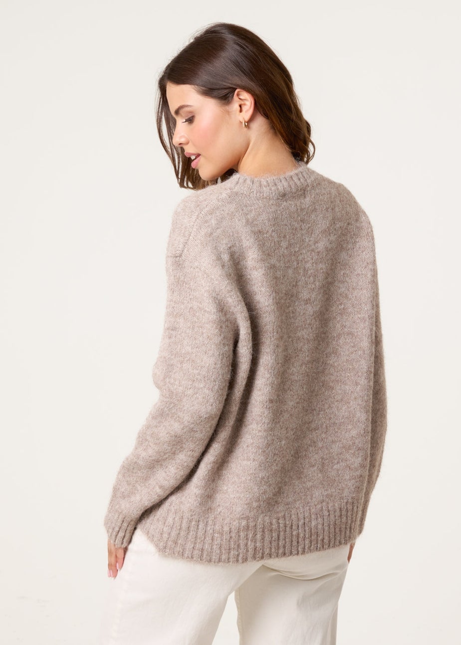 Blue Vanilla Beige Diamante Detailed Heart Jumper