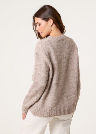 Blue Vanilla Beige Diamante Detailed Heart Jumper