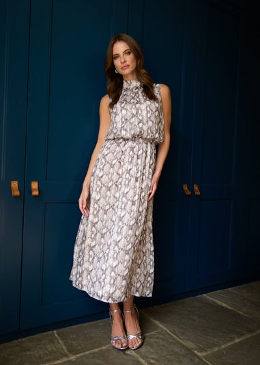 Blue Vanilla Grey Snake Print Diamante Dress