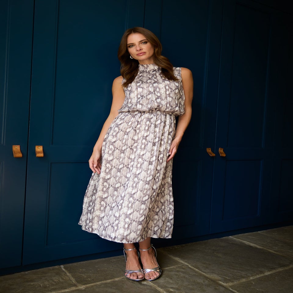 Blue Vanilla Grey Snake Print Diamante Dress